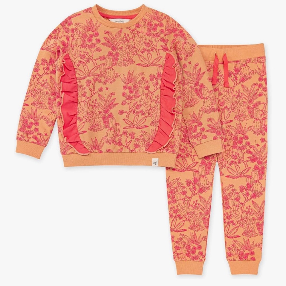 Burt’s Bees Baby Coral Floral 2-Piece Set | Girls 2T | NIP | Organic Cotton